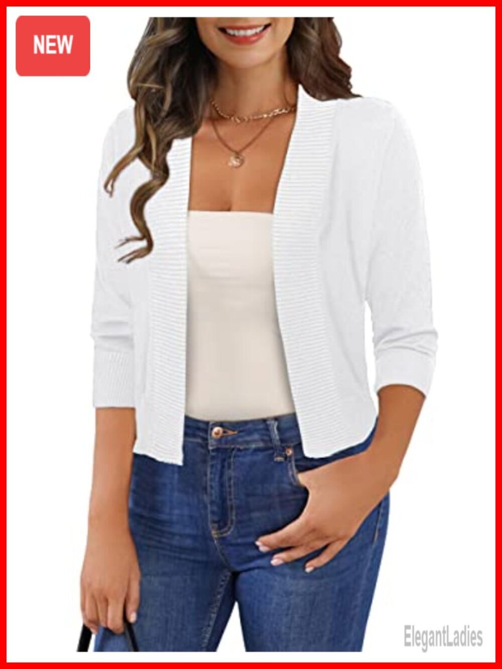 3/4 Sleeve Cropped Cardigan Sweater Open Front Bolero Shrug